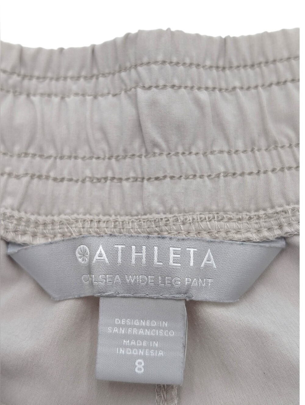 Athleta "Chelsea" Sz 8 Taupe/Stone Super Soft Fabric Flowy Wide Leg Zip Pockets - Picture 10 of 16
